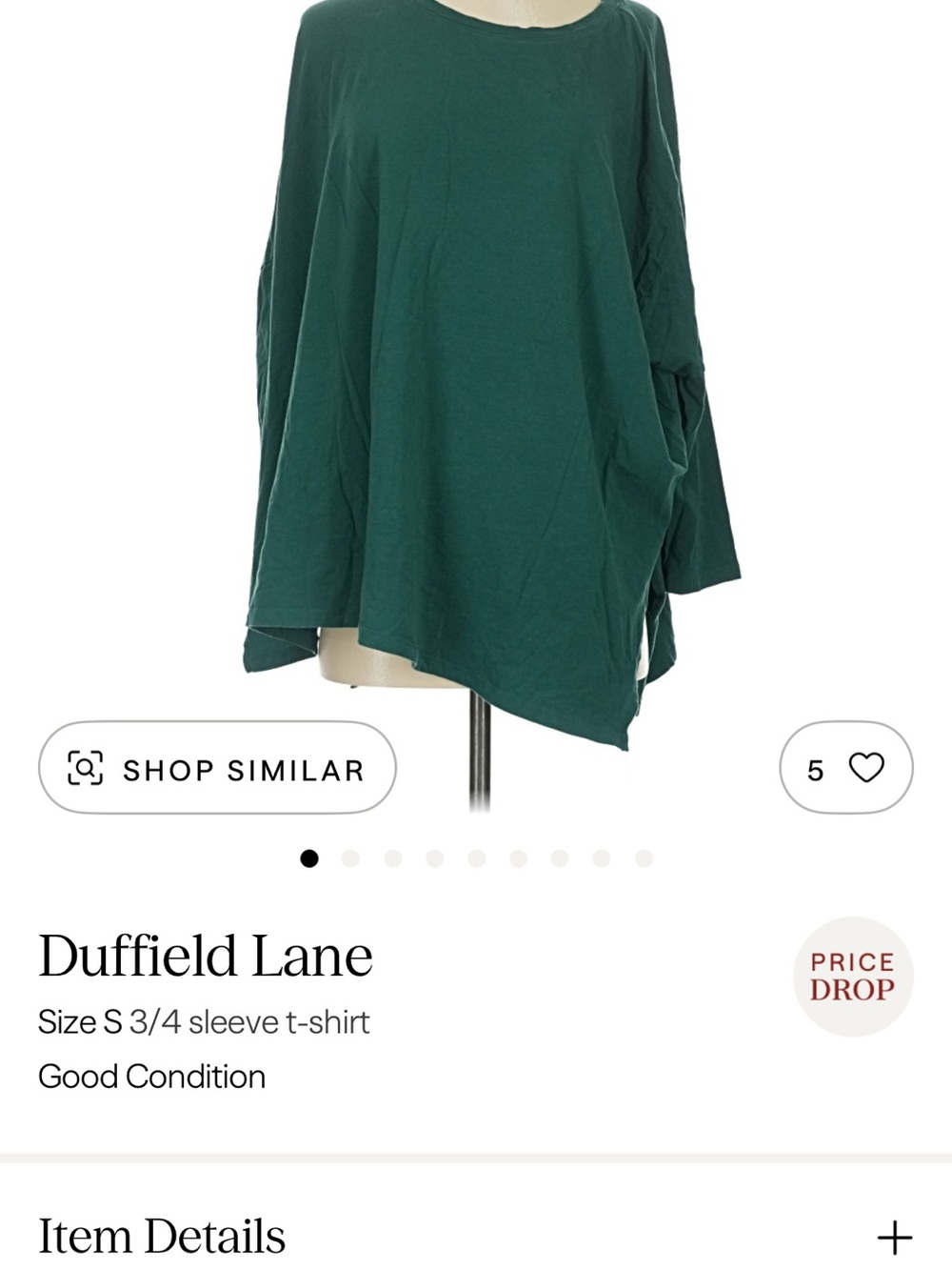 Duffield Lane Deep Green 3/4 Sleeve Women's Top